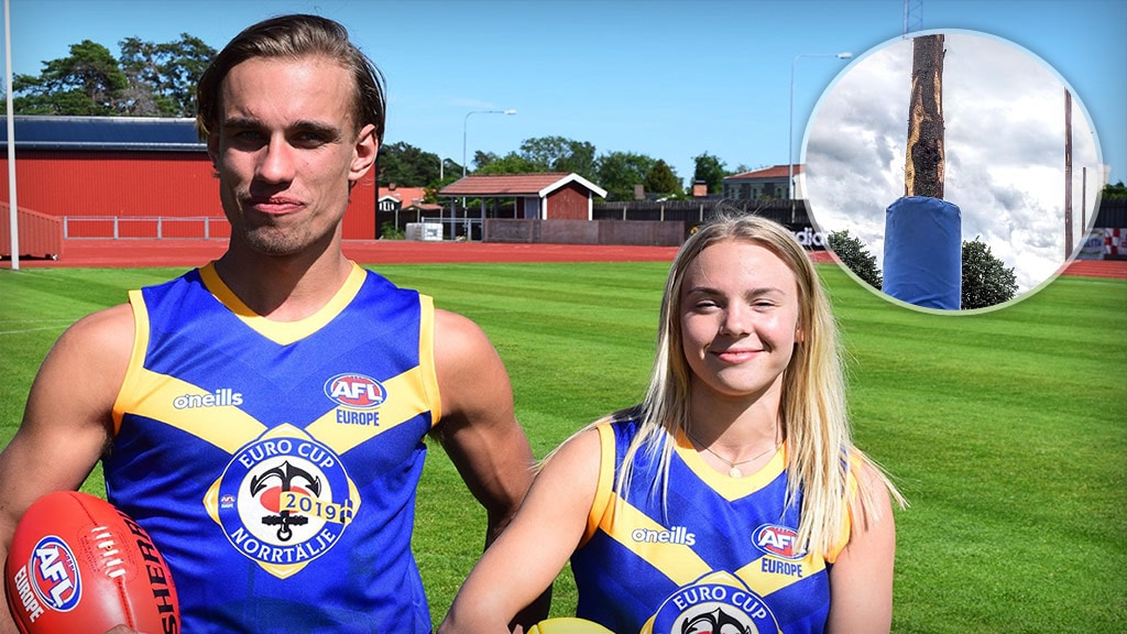 EuroCup-hero.jpg He's a lumberjack and he's OK: Swedish Elks captain Buster Sund with his partner, Swedish Ravens player Jessica Espvall - AFL,Featured,International Cup